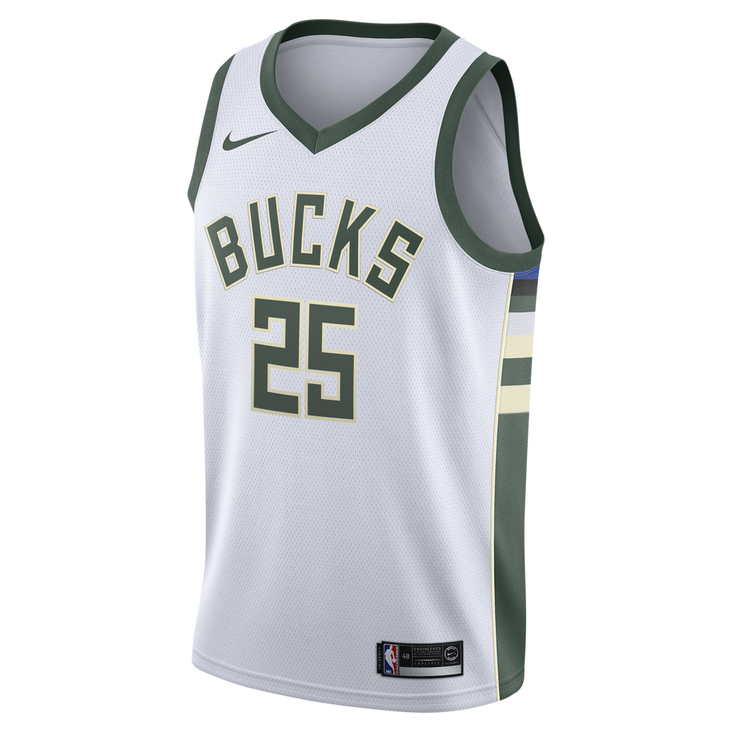 Milwaukee Bucks Nike Association Edition Swingman Jersey - White - Kasparas Jakučionis - Youth