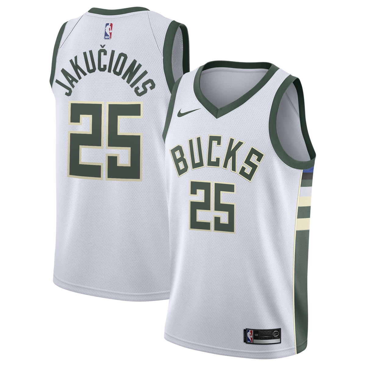 Milwaukee Bucks Nike Association Edition Swingman Jersey - White - Kasparas Jakučionis - Youth